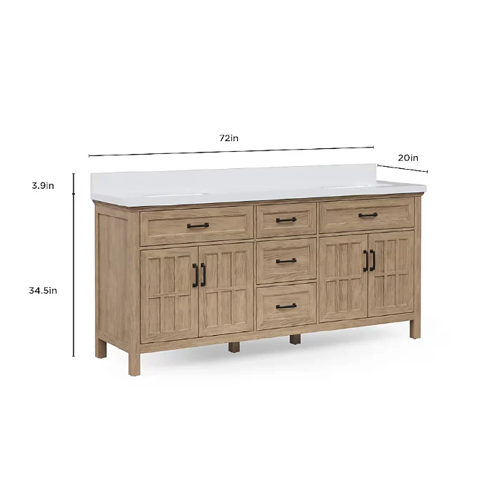 allen + roth Cantrell 72-in Clear Oak Undermount Double Sink Bathroom Vanity (DAMAGED) (NO TOP)