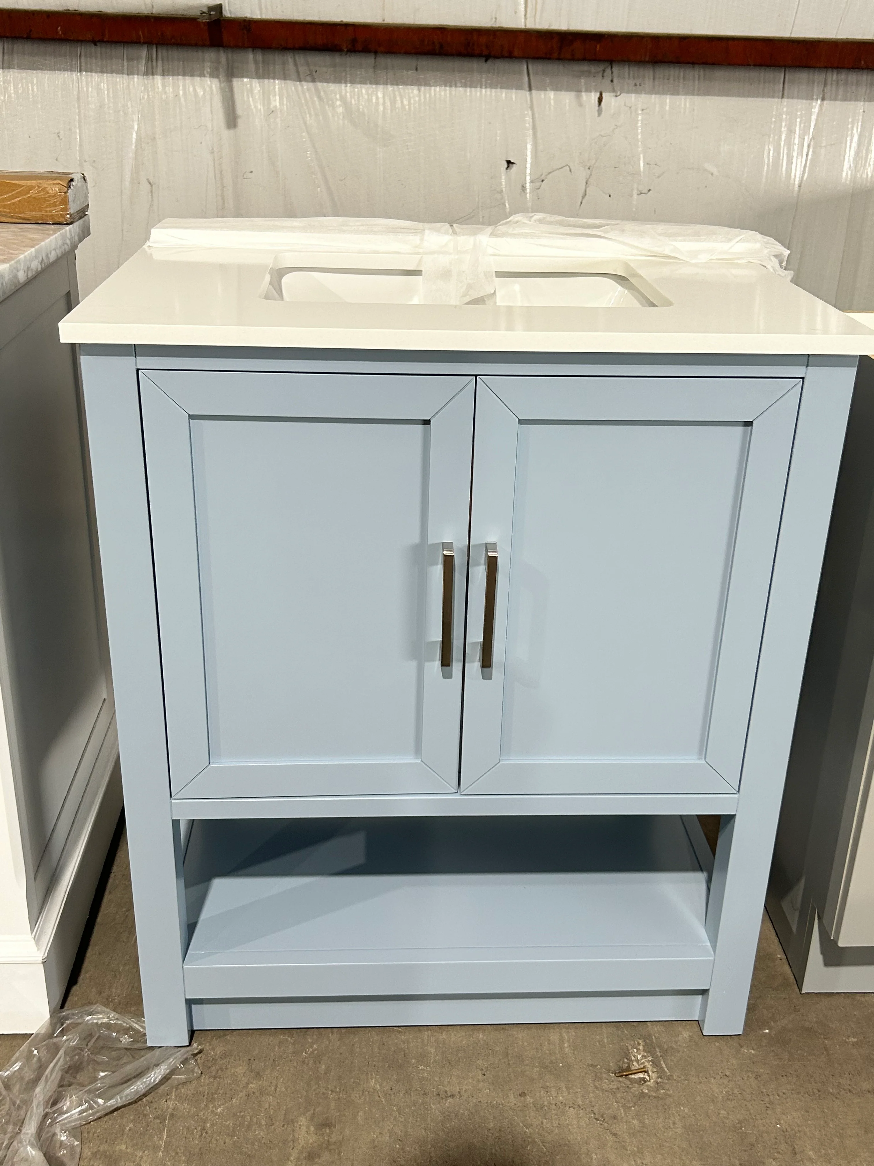 allen + roth Margie 30-in Light Cornflower Blue Undermount Single Sink Bathroom Vanity with White Engineered Stone Top (Open Box) - Image 2