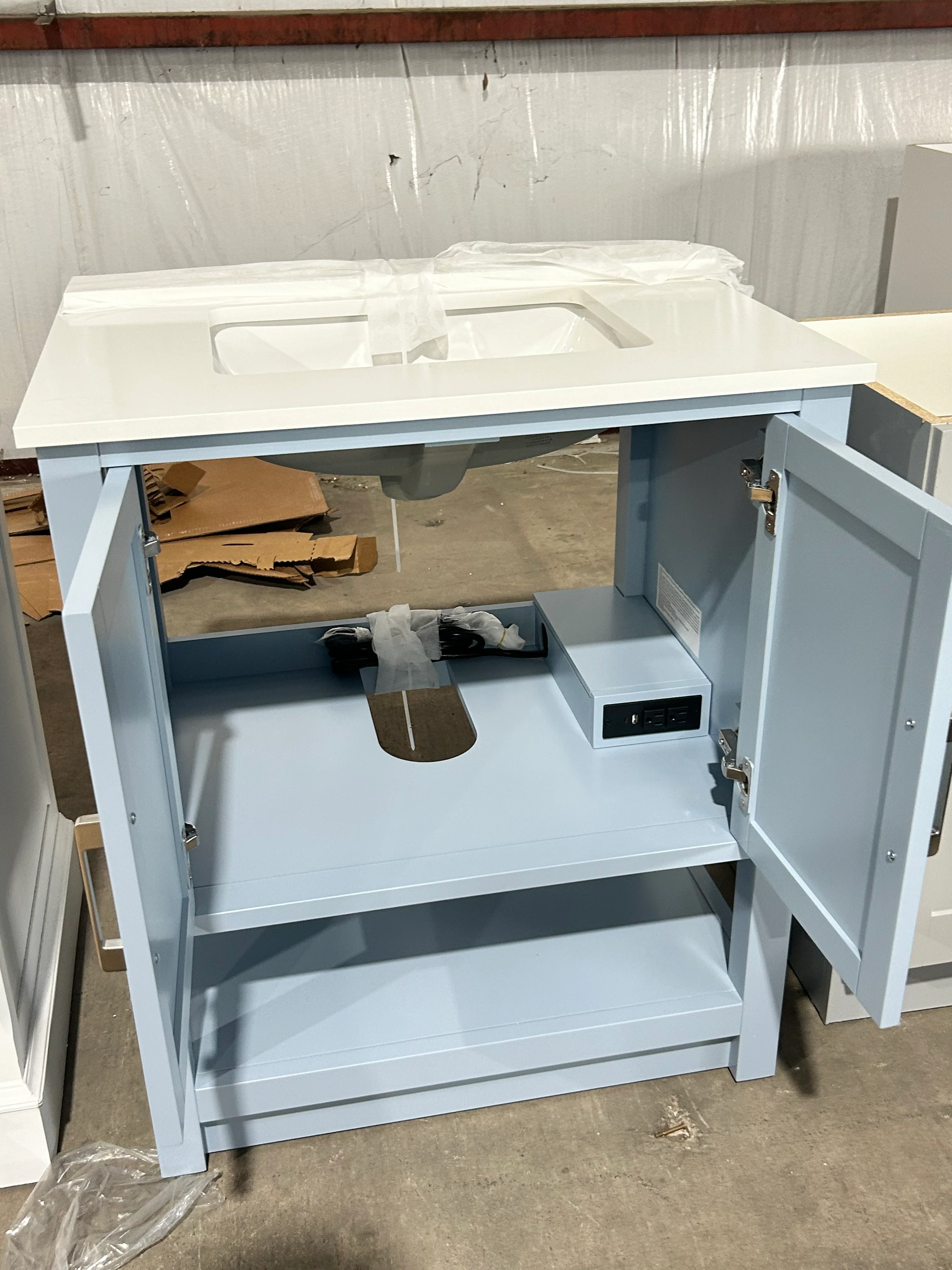 allen + roth Margie 30-in Light Cornflower Blue Undermount Single Sink Bathroom Vanity with White Engineered Stone Top (Open Box) - Image 3