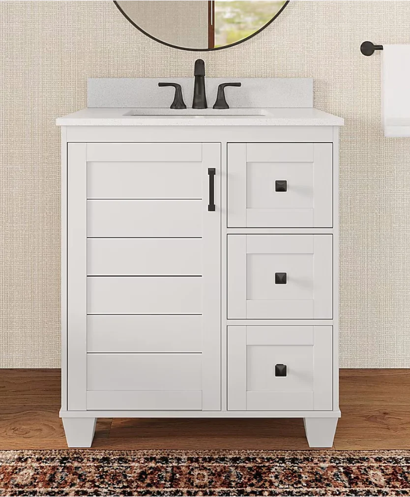 allen roth Rigsby 30-in White Undermount Single Sink Bathroom Vanity with White Engineered Marble Top (damaged)