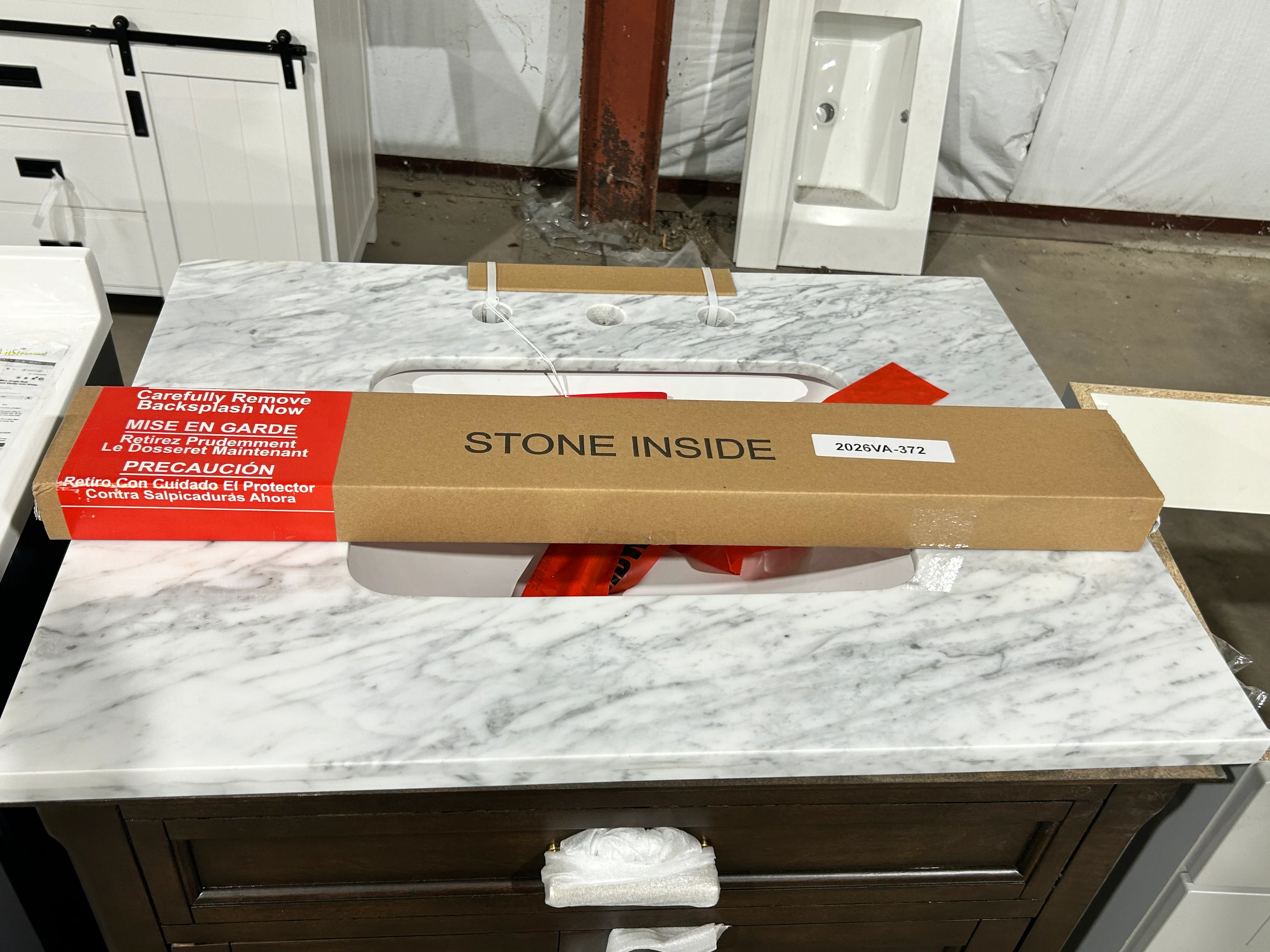 allen + roth Roveland 30-in Deep Walnut Undermount Single Sink Bathroom Vanity with Natural Carrara Natural Marble Top (damaged) - Image 2