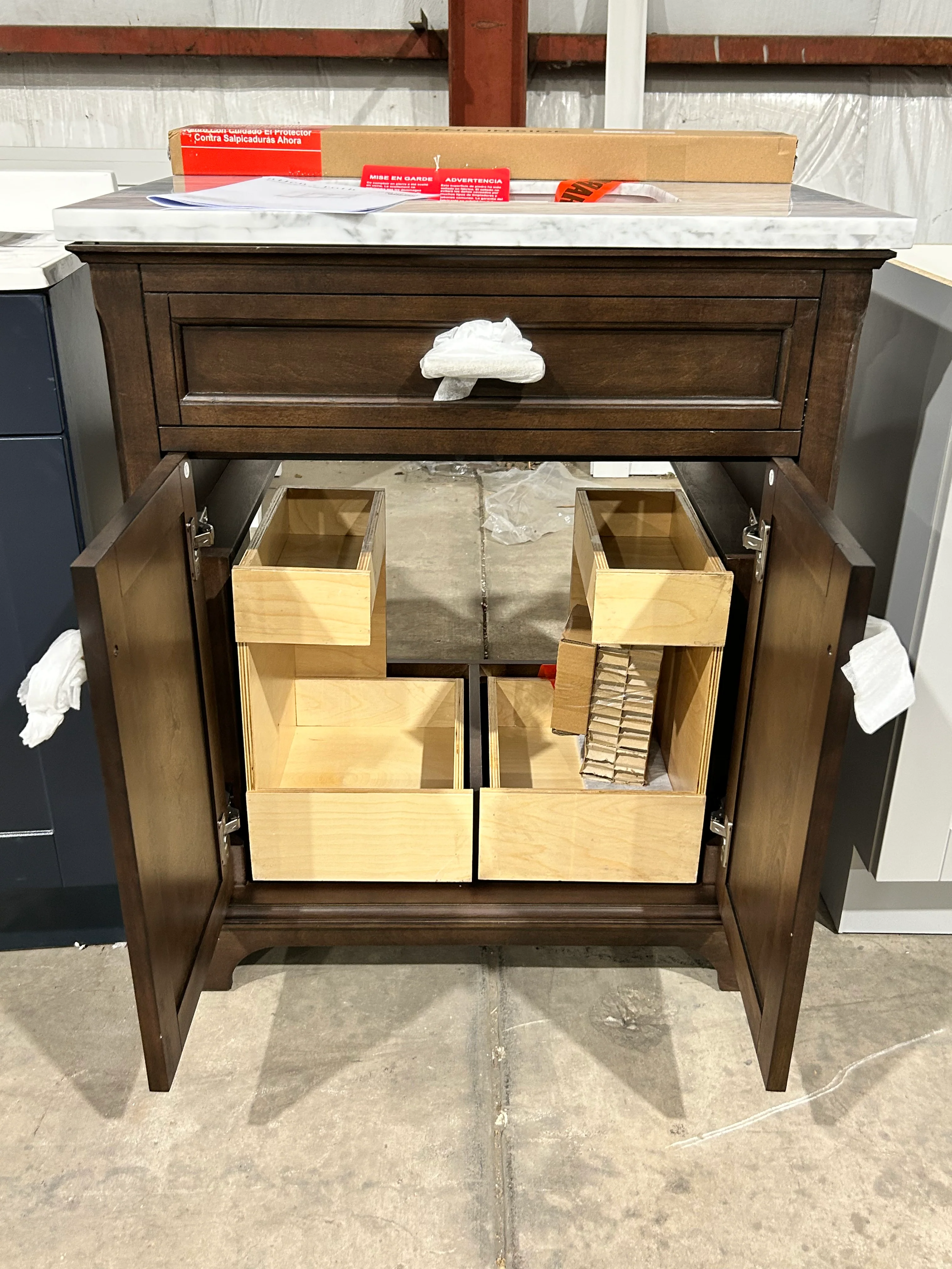 allen + roth Roveland 30-in Deep Walnut Undermount Single Sink Bathroom Vanity with Natural Carrara Natural Marble Top (damaged) - Image 5