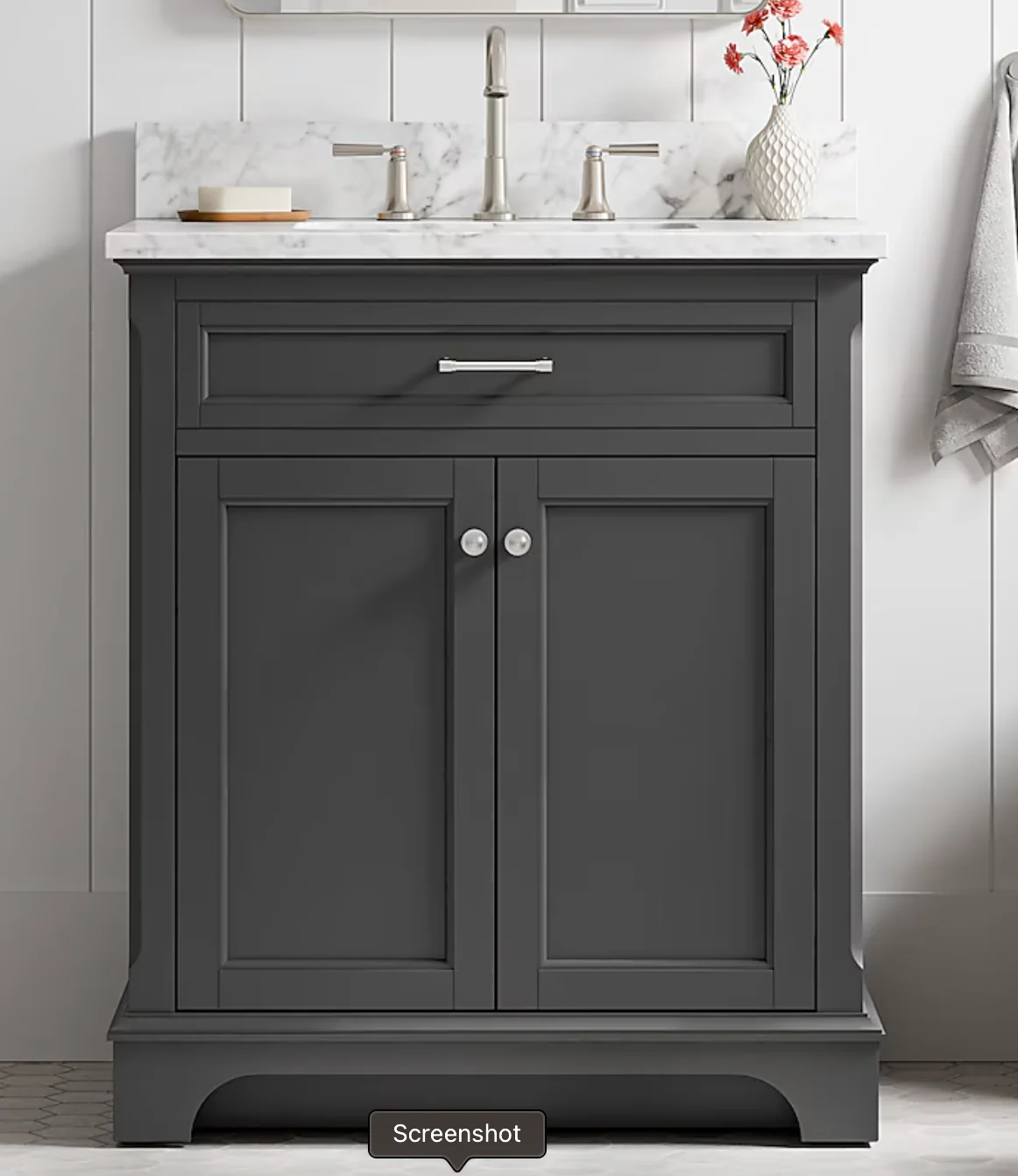 allen + roth Roveland 30-in Raven Undermount Single Sink Bathroom Vanity with Natural Carrara Natural Marble Top (damaged)