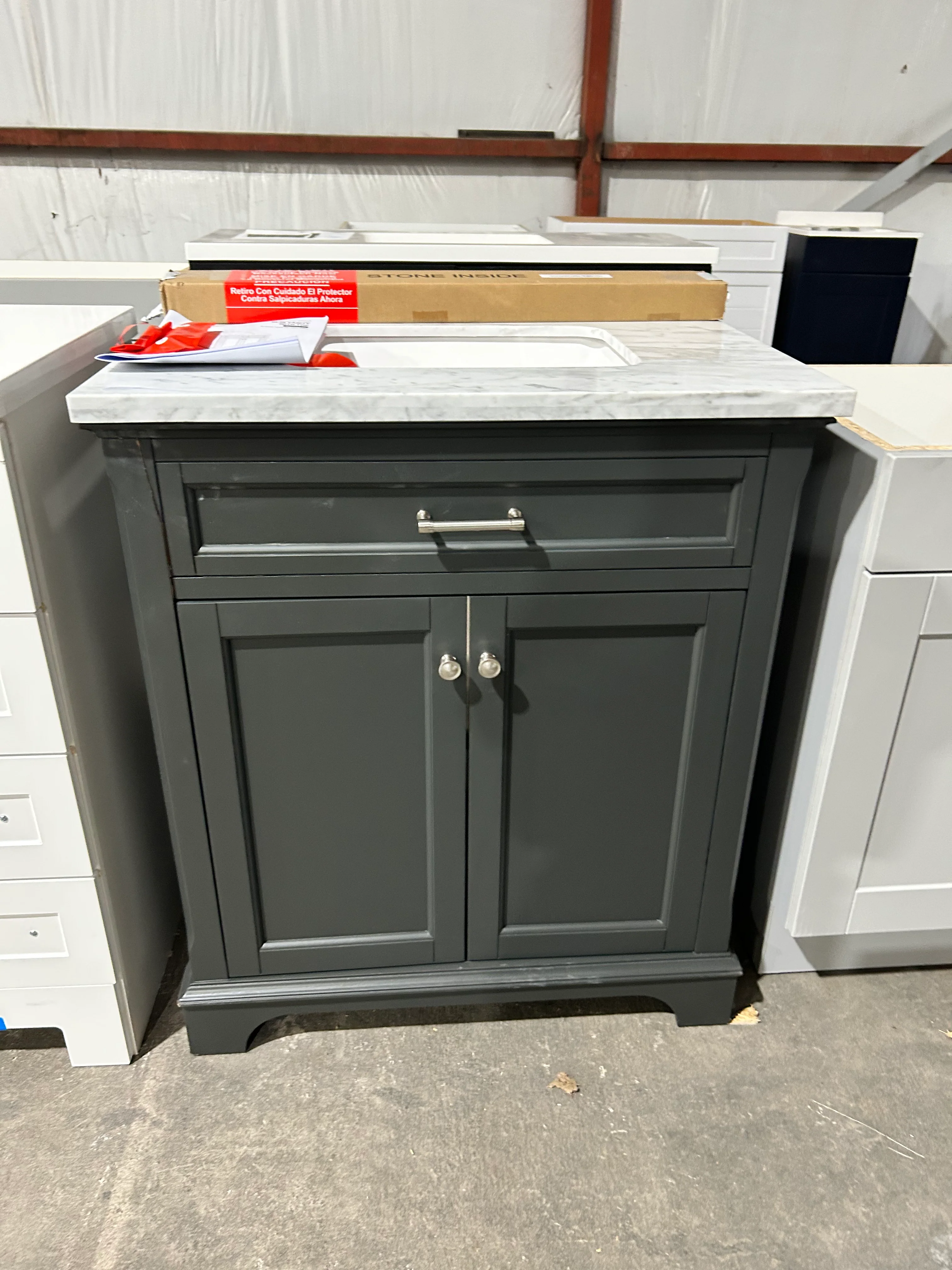 allen + roth Roveland 30-in Raven Undermount Single Sink Bathroom Vanity with Natural Carrara Natural Marble Top (damaged) - Image 2