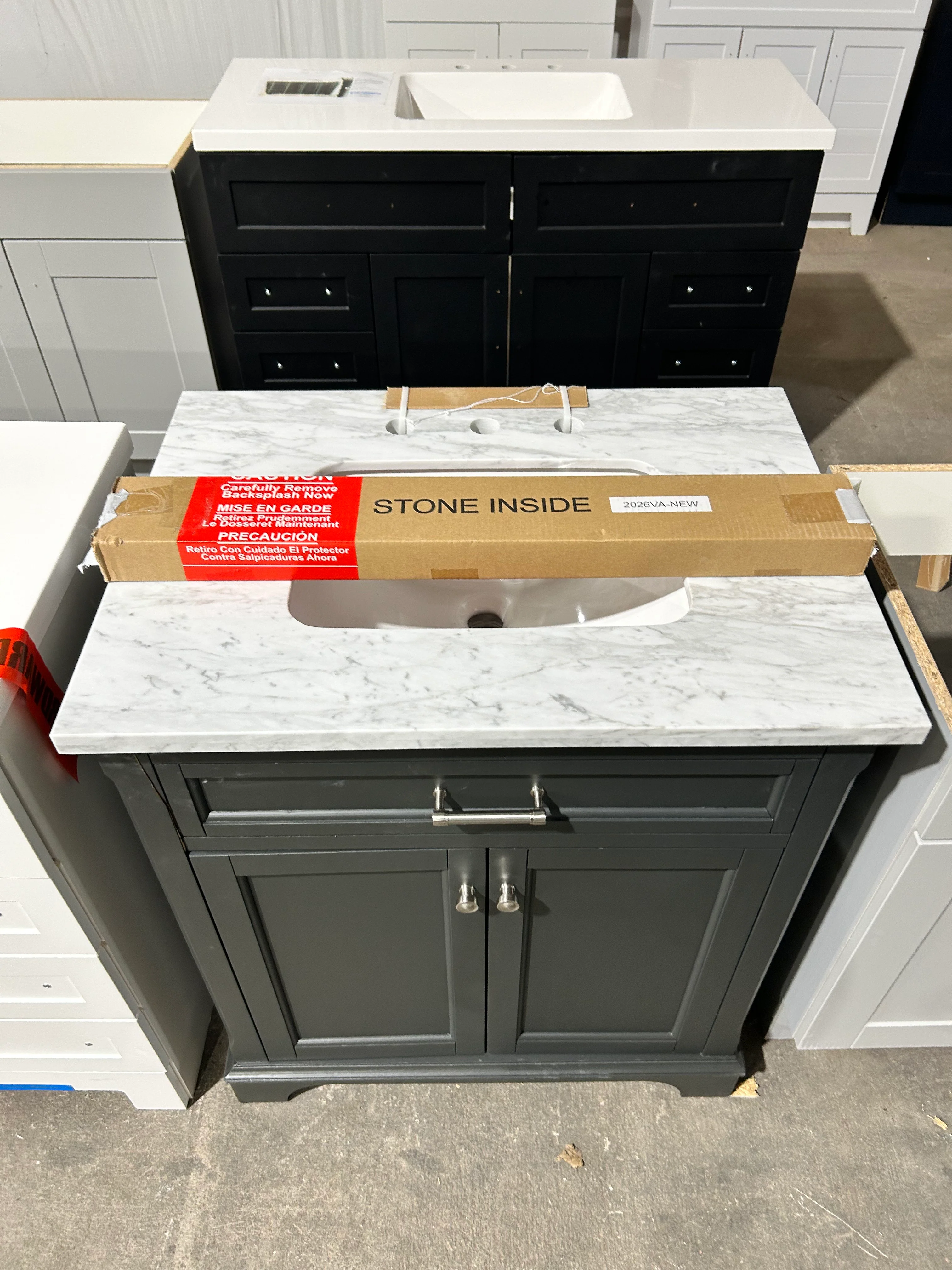allen + roth Roveland 30-in Raven Undermount Single Sink Bathroom Vanity with Natural Carrara Natural Marble Top (damaged) - Image 4