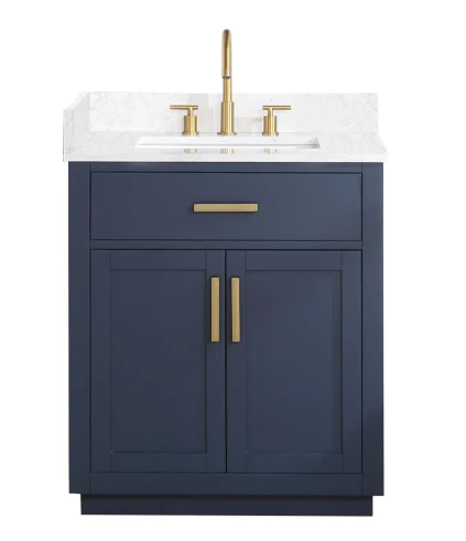 allen + roth Roveland 30-in Royal Navy Undermount Single Sink Bathroom Vanity with Natural Carrara Natural Marble Top (damaged)