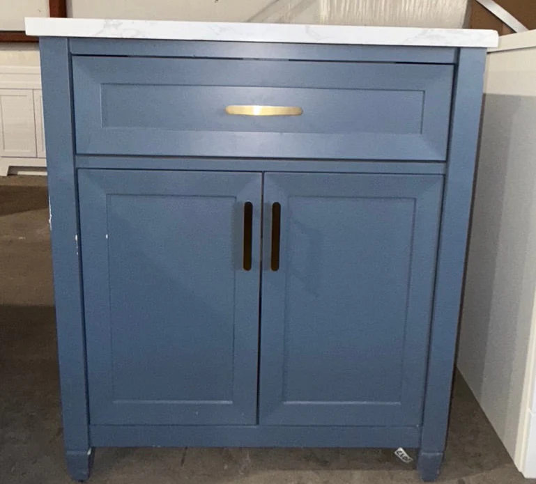 allen + roth Roveland 30-in Royal Navy Undermount Single Sink Bathroom Vanity with Natural Carrara Natural Marble Top (damaged) - Image 2
