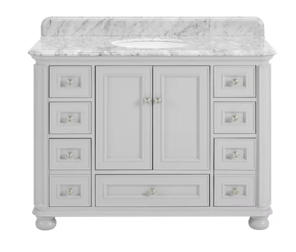 allen + roth Wrightsville 48-in Muse Gray Undermount Single Sink Bathroom Vanity with Natural Carrara Natural Marble Top (Damaged)