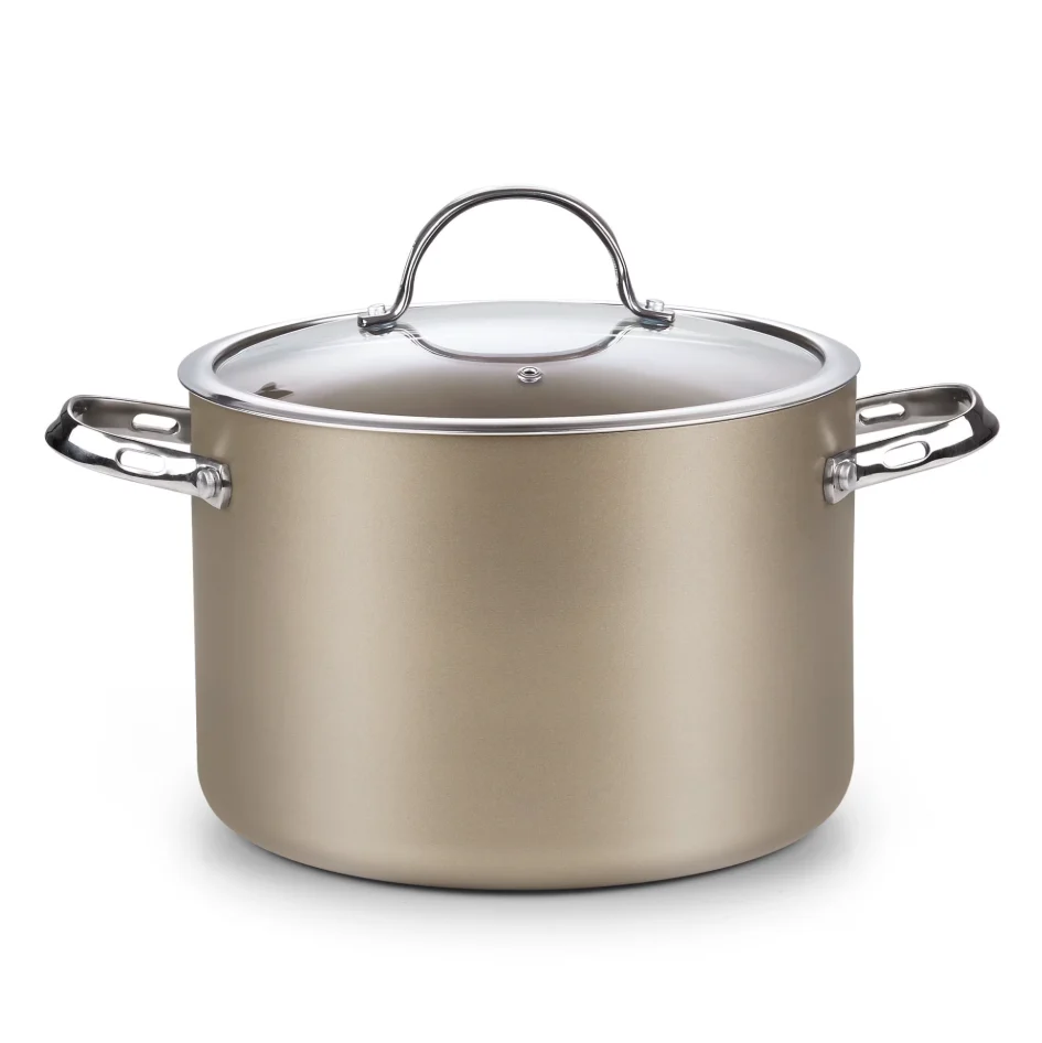 Cooks Standard Hard Anodized Ceramic Nonstick 8-Quart Stock pot with Glass Lid, Classic Induction Large Cooking Gumbo Pot, Ollas de Cocina, Bronze (open box)