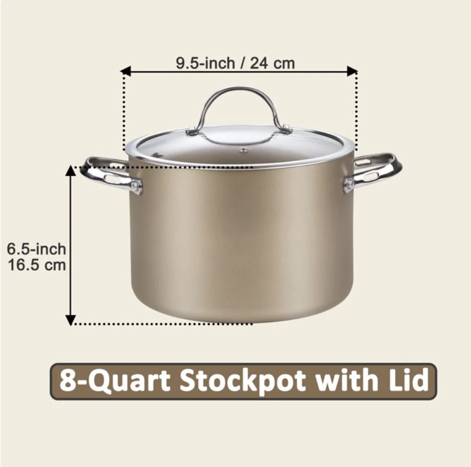 Cooks Standard Hard Anodized Ceramic Nonstick 8-Quart Stock pot with Glass Lid, Classic Induction Large Cooking Gumbo Pot, Ollas de Cocina, Bronze (open box) - Image 2