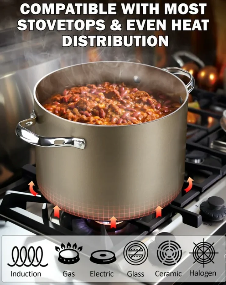 Cooks Standard Hard Anodized Ceramic Nonstick 8-Quart Stock pot with Glass Lid, Classic Induction Large Cooking Gumbo Pot, Ollas de Cocina, Bronze (open box) - Image 4