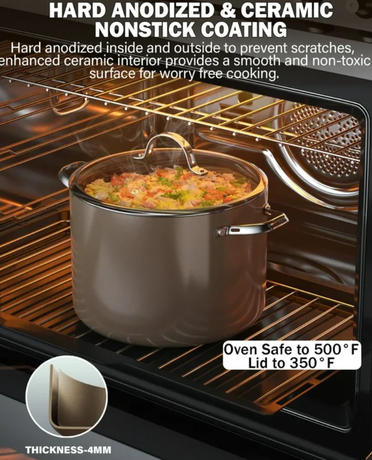 Cooks Standard Hard Anodized Ceramic Nonstick 8-Quart Stock pot with Glass Lid, Classic Induction Large Cooking Gumbo Pot, Ollas de Cocina, Bronze (open box) - Image 5