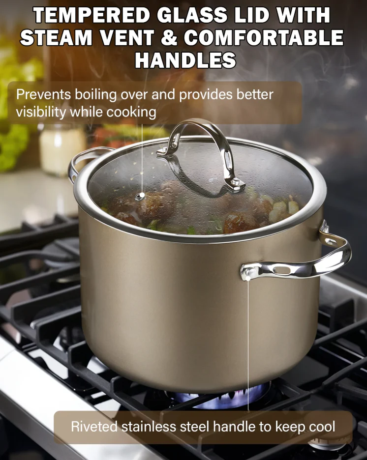 Cooks Standard Hard Anodized Ceramic Nonstick 8-Quart Stock pot with Glass Lid, Classic Induction Large Cooking Gumbo Pot, Ollas de Cocina, Bronze (open box) - Image 6