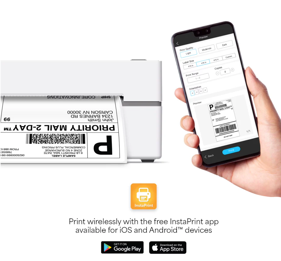 Core Innovations Bluetooth Thermal 4x6 Shipping Label Printer Bundle for Packages & Small Business - Android, iOS & Windows Compatible (new) - Image 3