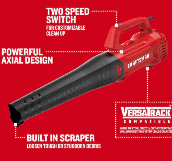 CRAFTSMAN 450-CFM 140-MPH Corded Electric Handheld Leaf Blower (OPEN BOX) - Image 2