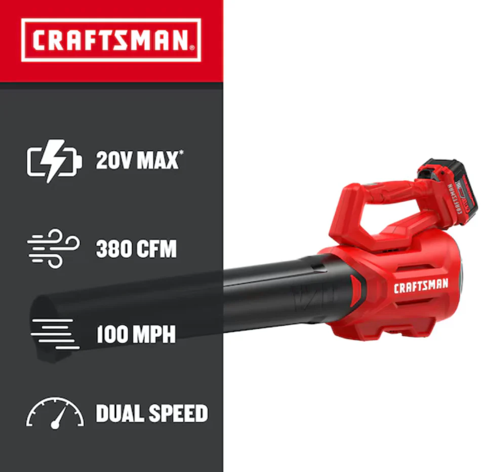 CRAFTSMAN V20 20-volt 380-CFM 100-MPH Battery Handheld Leaf Blower 4 Ah Battery Included Charger Included (open box) - Image 2