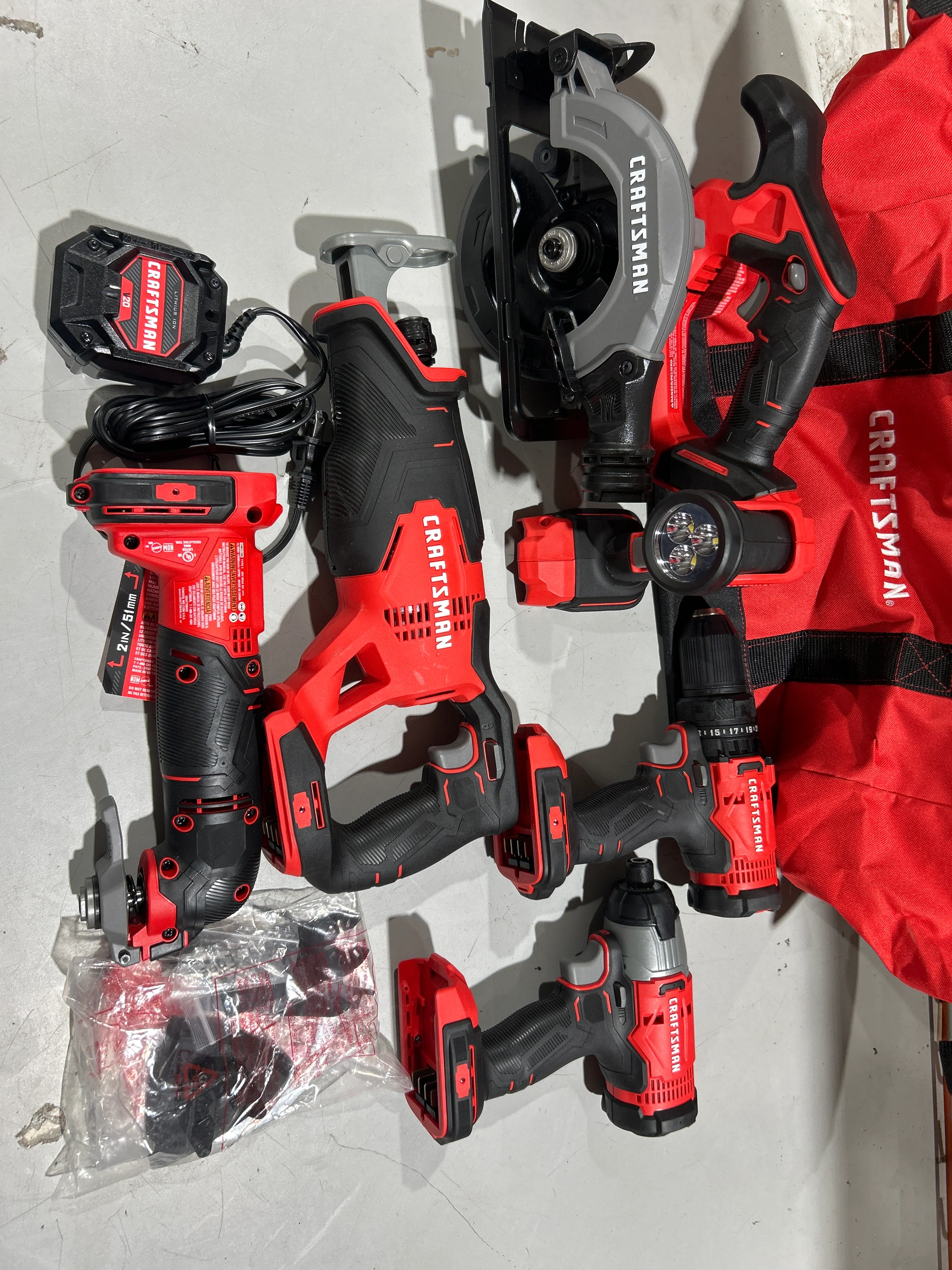 CRAFTSMAN V20 20-volt Max 6-Tool Power Tool Combo Kit with Soft Case and charger (NO BATTERIES)(Used) - Image 2