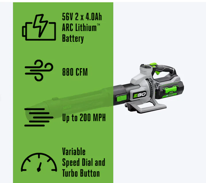 EGO POWER+ 56-volt 880-CFM 200-MPH Battery Handheld Leaf Blower 4 Ah (used) - Image 2