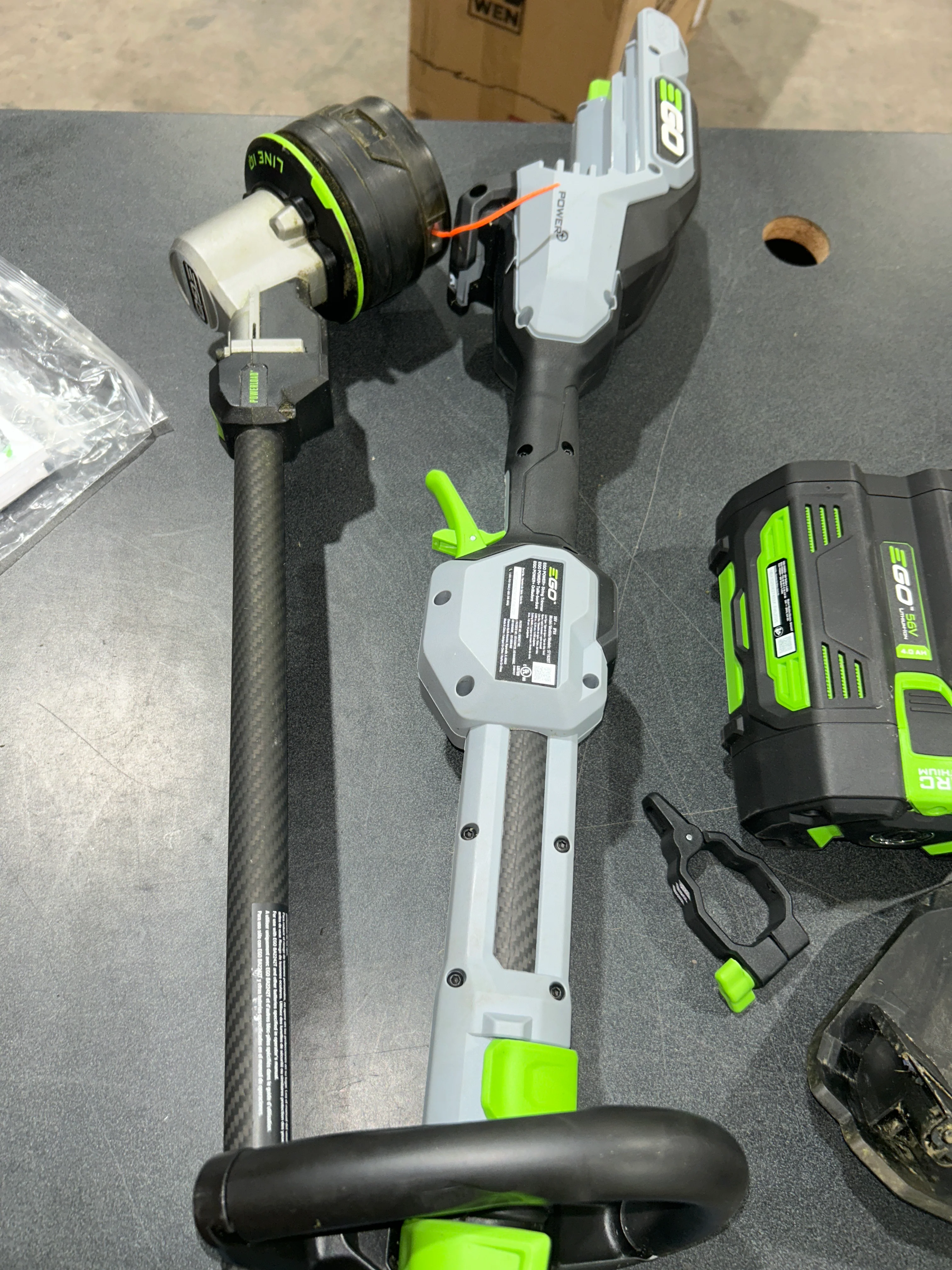 EGO POWER + POWERLOAD with LINE IQ 56-volt 16-in Telescopic Shaft Battery String Trimmer 4 Ah (Battery and Charger Included)(used) - Image 8