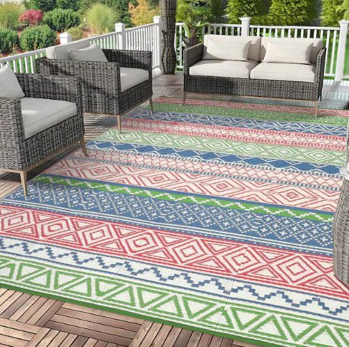 Garvee 6 x 9 ft Multi Color Polyester Rectangular Outdoor Waterproof Reversible UV Resistant Portable Modern Farmhouse Plastic Straw Area Rug (new) - Image 3