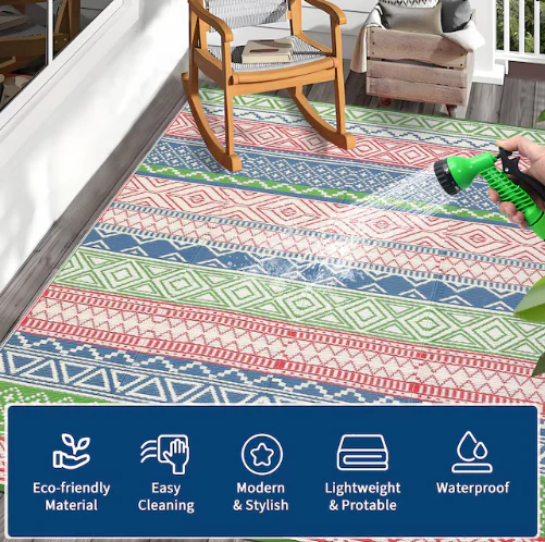 Garvee 6 x 9 ft Multi Color Polyester Rectangular Outdoor Waterproof Reversible UV Resistant Portable Modern Farmhouse Plastic Straw Area Rug (new) - Image 4