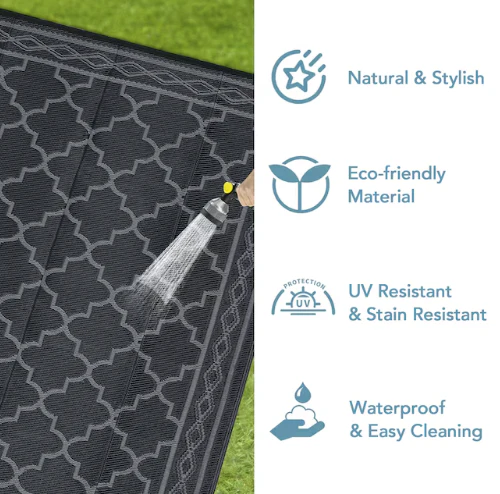 Garvee 8 x 10 ft Plastic Black and Gray Rectangular Beach Front Porches Patio Picnic RV Camping Garage Rhomb Border Modern Moroccan Area Rug (new) - Image 3