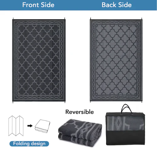 Garvee 8 x 10 ft Plastic Black and Gray Rectangular Beach Front Porches Patio Picnic RV Camping Garage Rhomb Border Modern Moroccan Area Rug (new) - Image 4