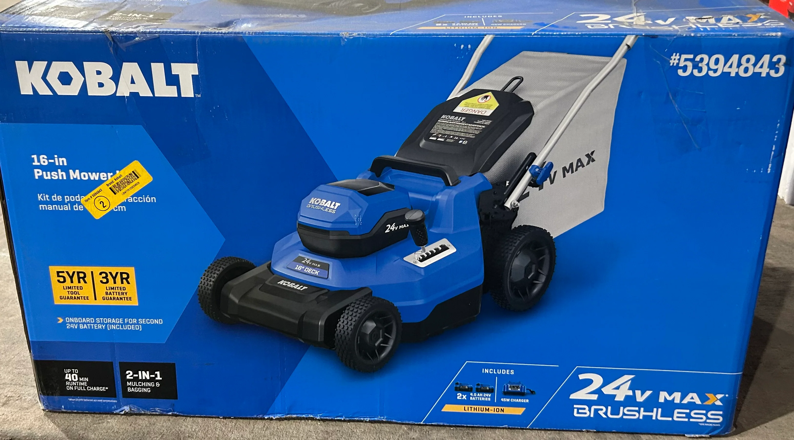 Kobalt 24-volt, 16-in Push Battery Walk Mower with (2) 4 Ah Battery Included (used) - Image 2