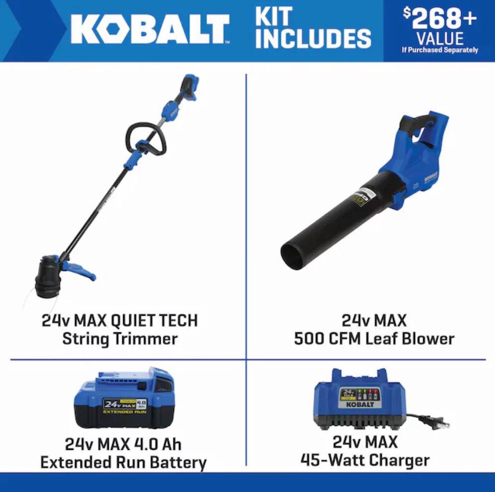 Kobalt Quiet Tech 24-volt Cordless Battery String Trimmer and Leaf Blower and Combo Kit 4 Ah (Battery Included) (Charger Included) (used) - Image 2
