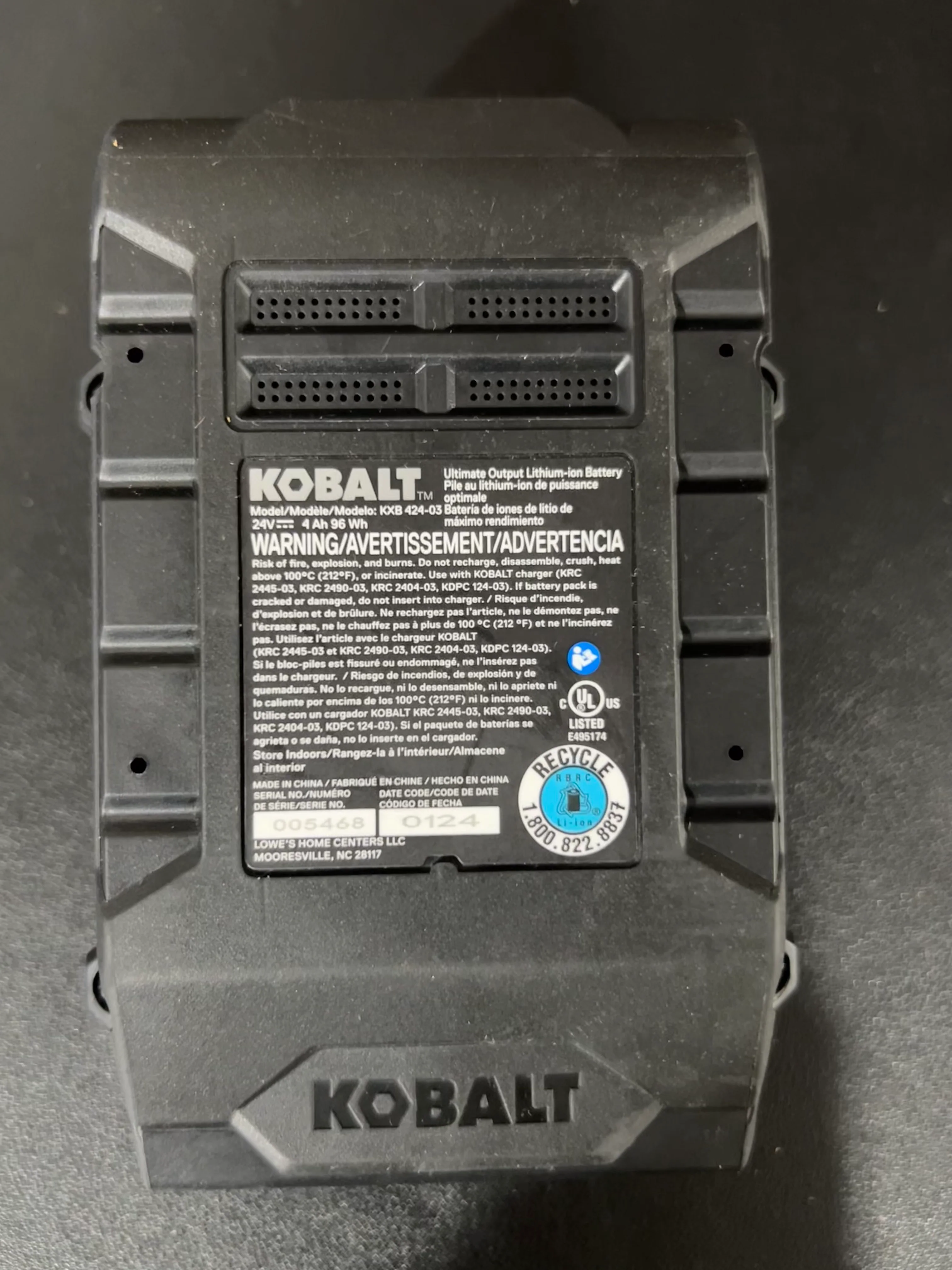 Kobalt Ultimate Output 24 -Volt 1 -Pack Lithium ( 4 Ah Battery ) (used) - Image 3