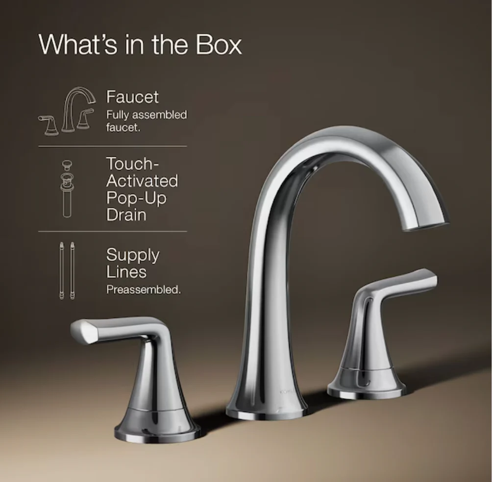 KOHLER Desette Polished Chrome Widespread 2-handle WaterSense Mid-arc Residential Handle Bathroom Sink Faucet with Drain (new) - Image 3