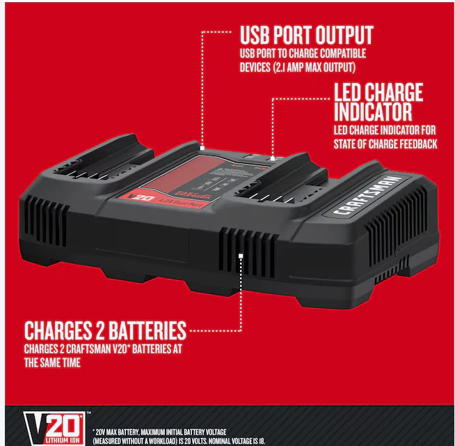 CRAFTSMAN V20 20 -Volt Lithium-ion ( Battery Charger )(OPEN BOX) - Image 2
