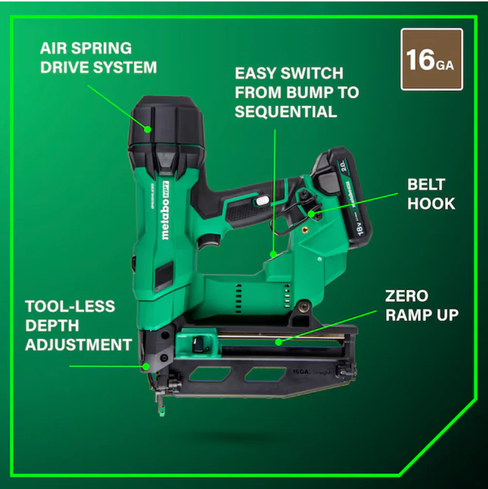 Metabo HPT MultiVolt 2-1/2-in 16 -Gauge Cordless Straight Finish Nailer (Battery Included and Charger Included) (USED) - Image 2
