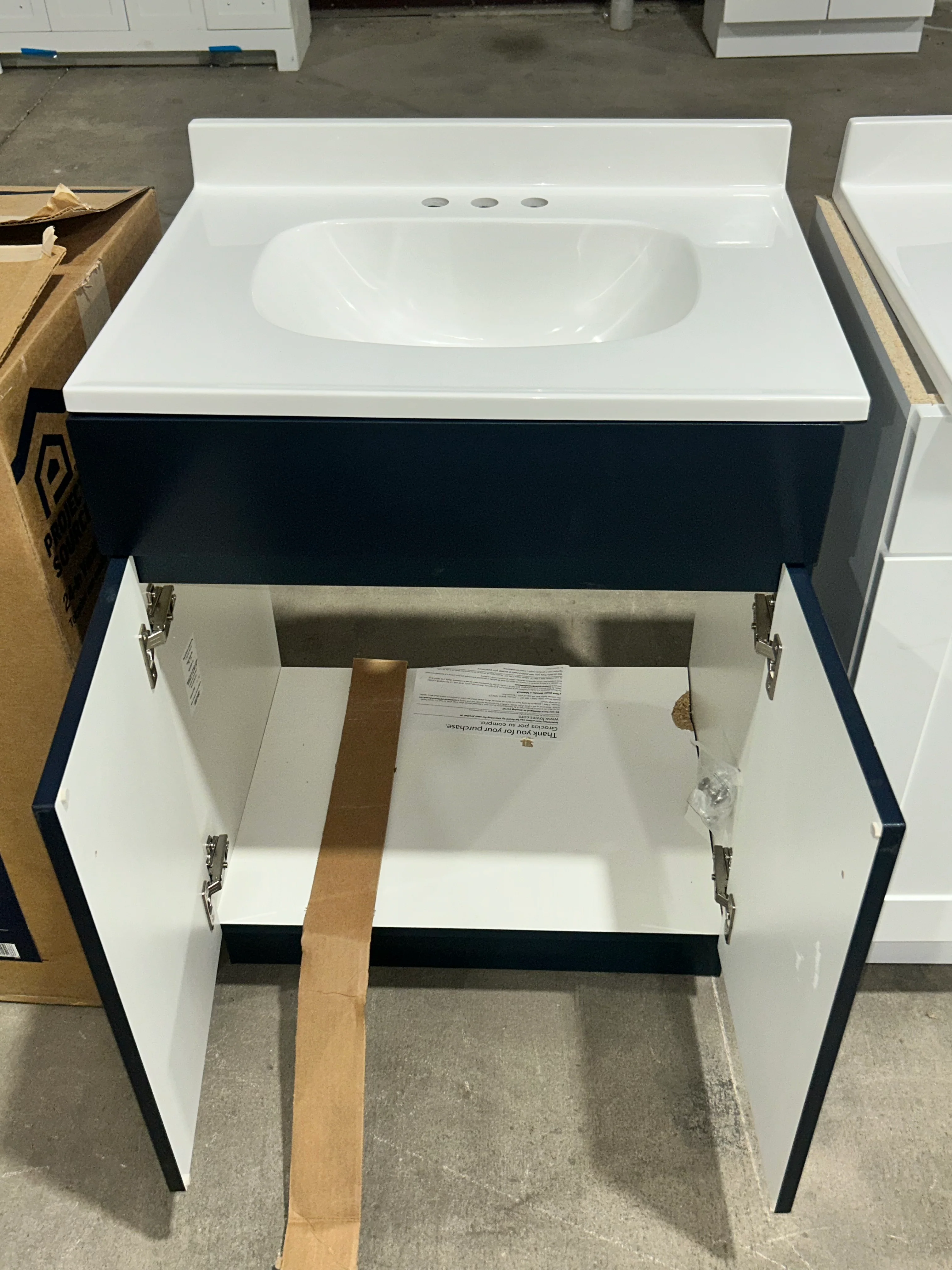 Project Source Dover 24-in Navy Blue Single Sink Bathroom Vanity with White Cultured Marble Top (Damaged) - Image 2