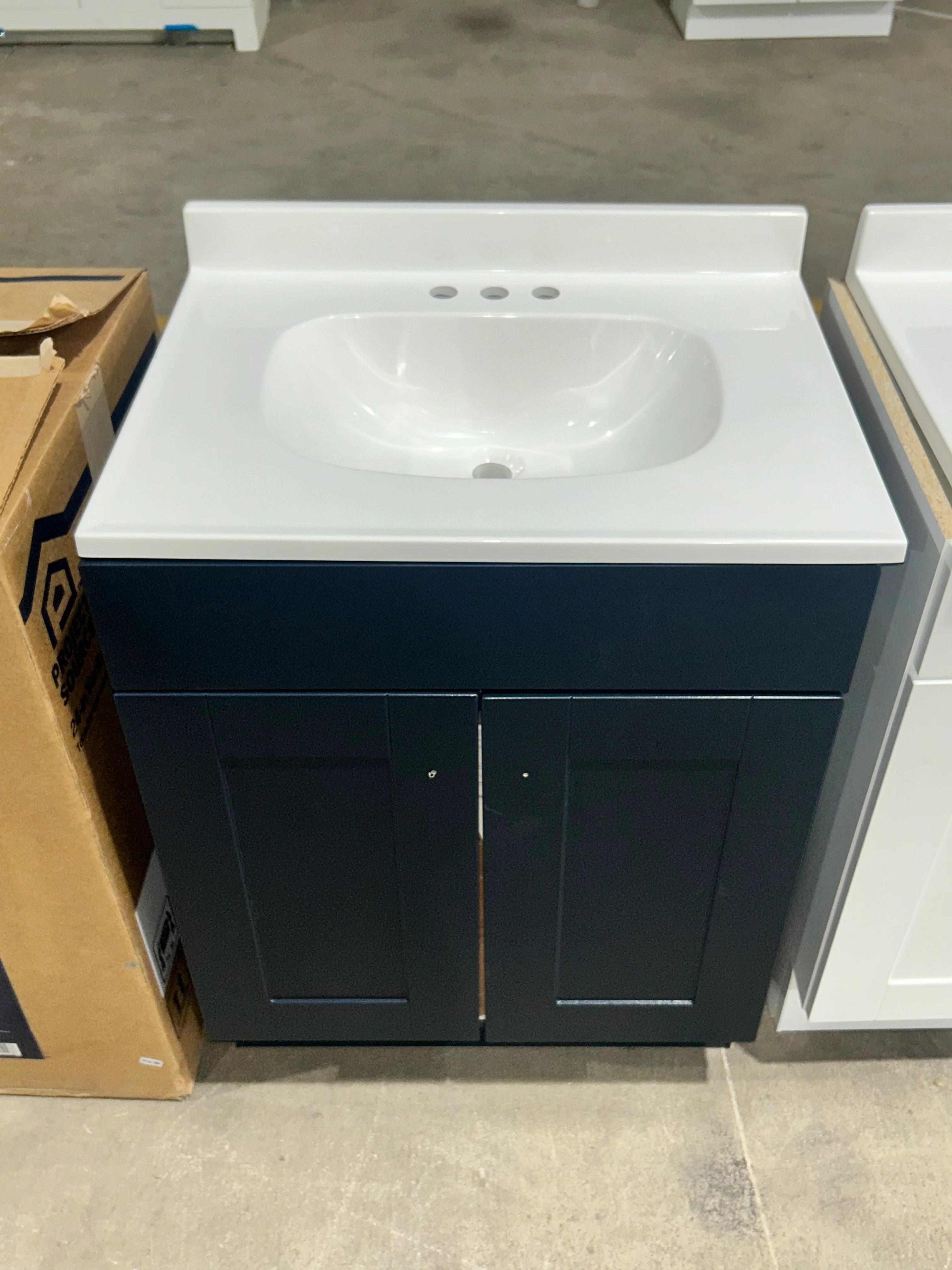 Project Source Dover 24-in Navy Blue Single Sink Bathroom Vanity with White Cultured Marble Top (Damaged) - Image 4