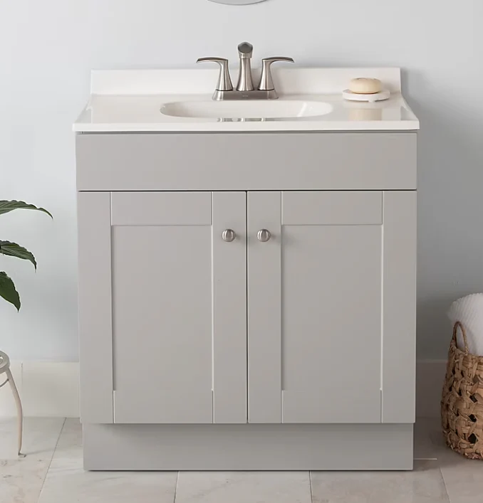 Project Source Dover 30-in Light Gray Single Sink Bathroom Vanity with White Cultured Marble Top (DAMAGED TOP)