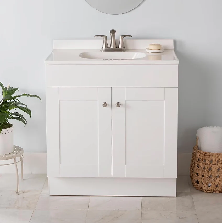 Project Source Dover 30-in True White Single sink Bathroom Vanity with White Cultured marble Top (damaged)