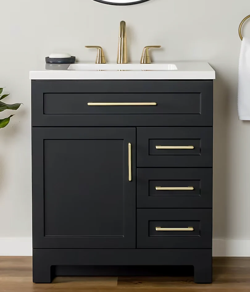 Style Selections Cauley 30-in Black Single Sink Bathroom Vanity with White Cultured Marble Top (damaged)