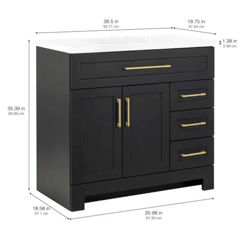 Style Selections Cauley 36-in Black Single Sink Bathroom Vanity NO Top - Image 2