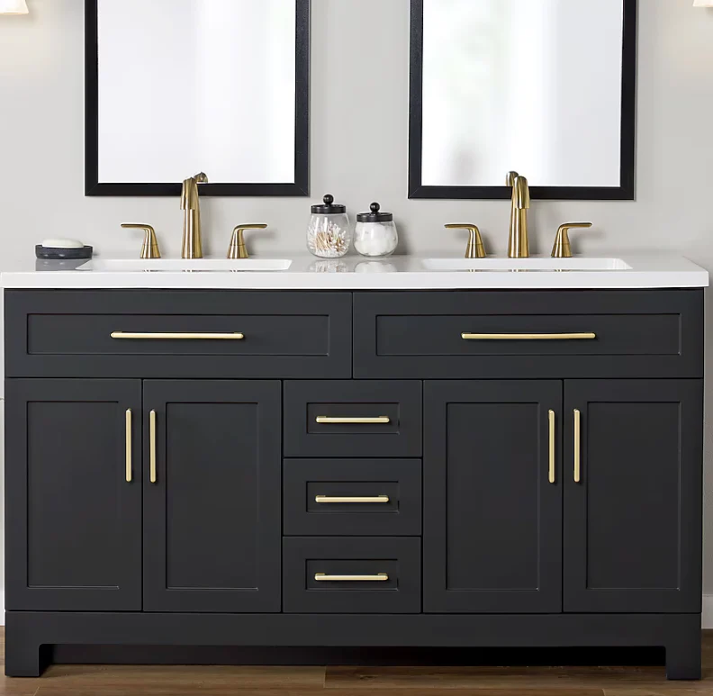 Style Selections Cauley 60-in Black Double Sink Bathroom Vanity with White Cultured Marble Top