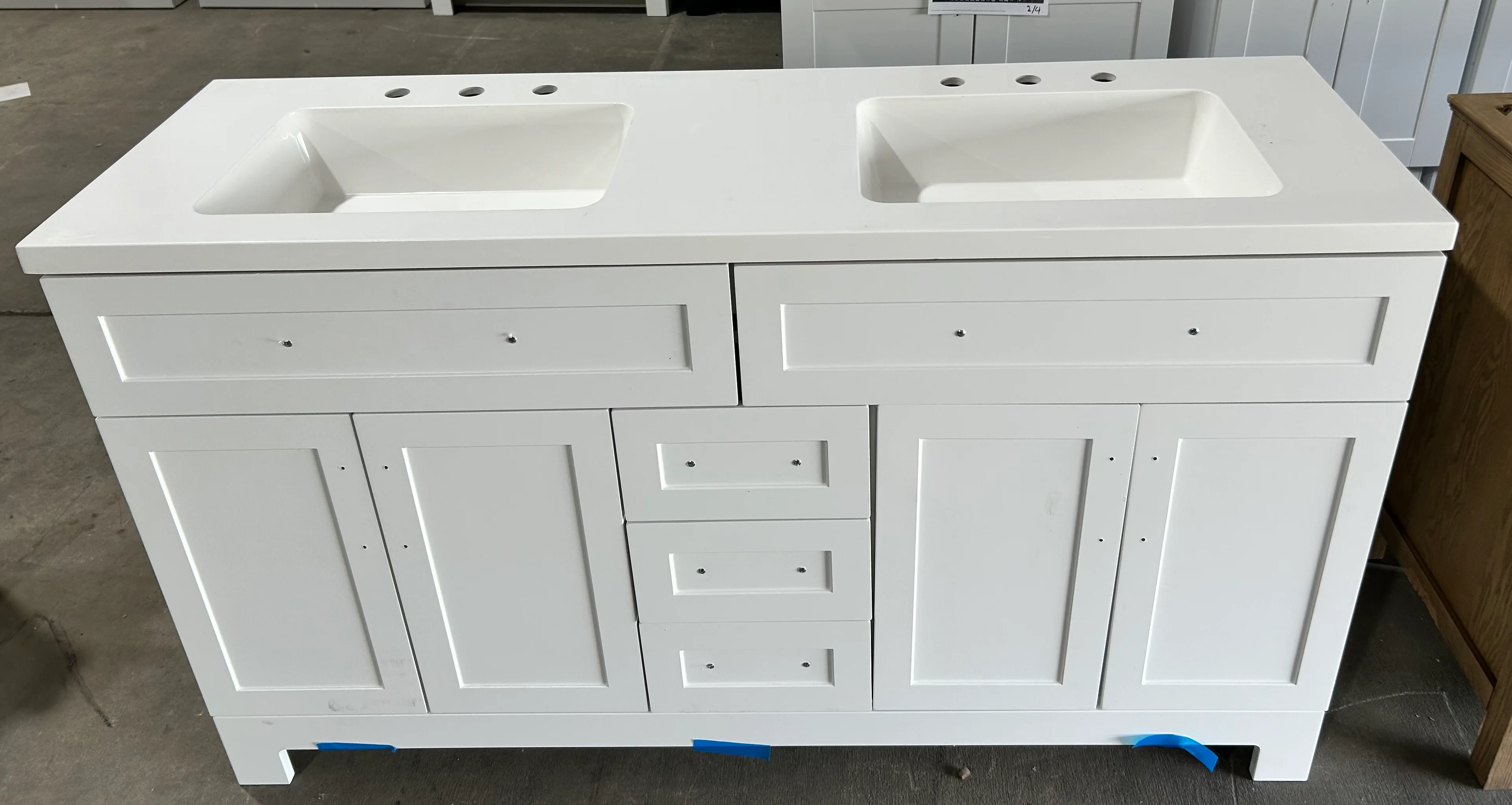 Style Selections Cauley 60-in True White Double Sink Bathroom Vanity with White Cultured Marble Top (DAMAGE)(DONT LIST) - Image 3