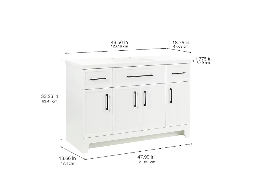 Style Selections Potter 48-in True White Single Sink Bathroom Vanity with White Cultured Marble Top (Open Box)