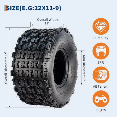 Tires 22X11x9 6 PR Tubeless Quad ATV Tire for UTV Side By Side Off Road Adventures Snow and Trail Riding Set of 2 (used) - Image 2